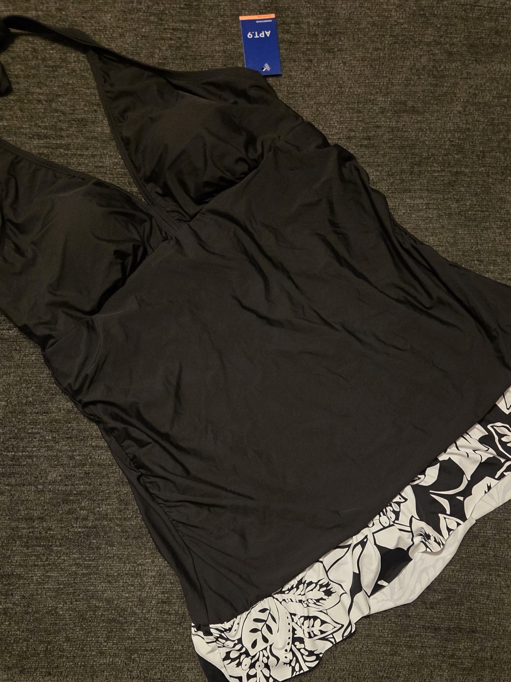 Apt. 9 Black Halter Swim Dress with Floral Hem. Size 2X
